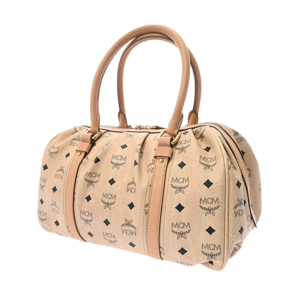 Mcm Boston Bag Beige Calfskin Handbag